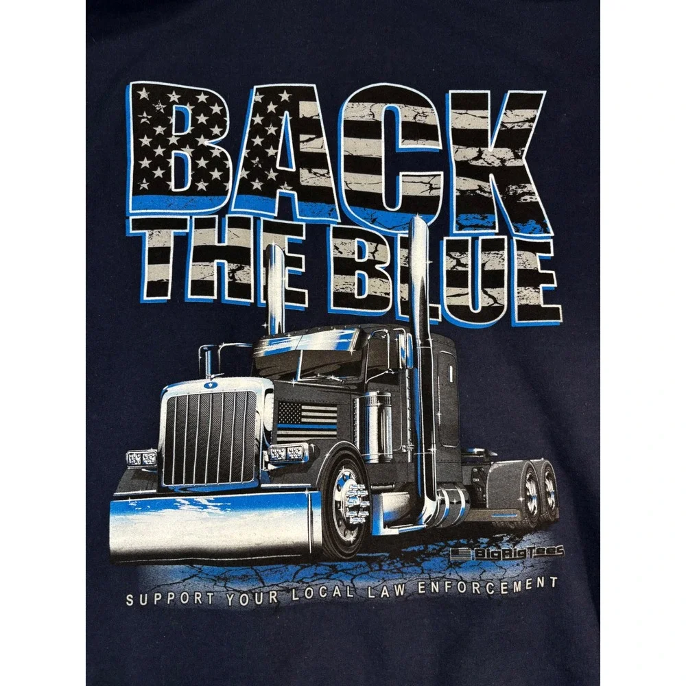 Gildan Hoodie Mens Large Navy Blue Good Back The Blue Semi Truck Graphic Support
